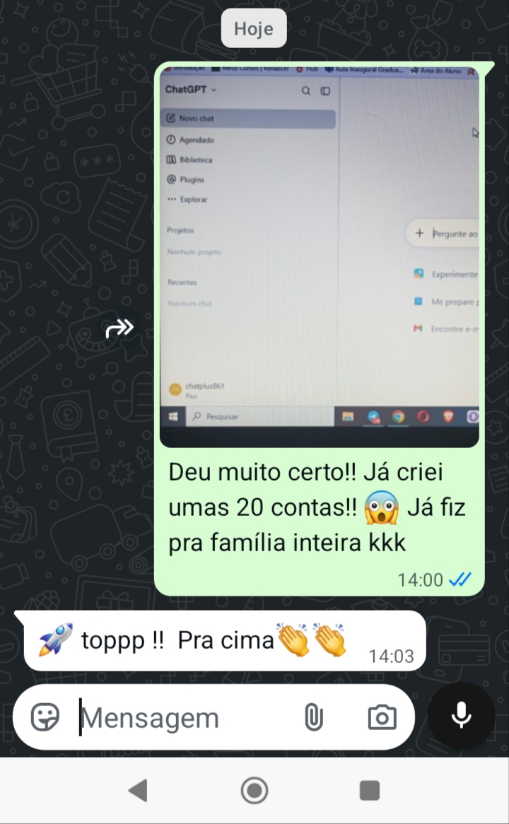 Print de conversa de aluno com o acesso ativo na própria conta