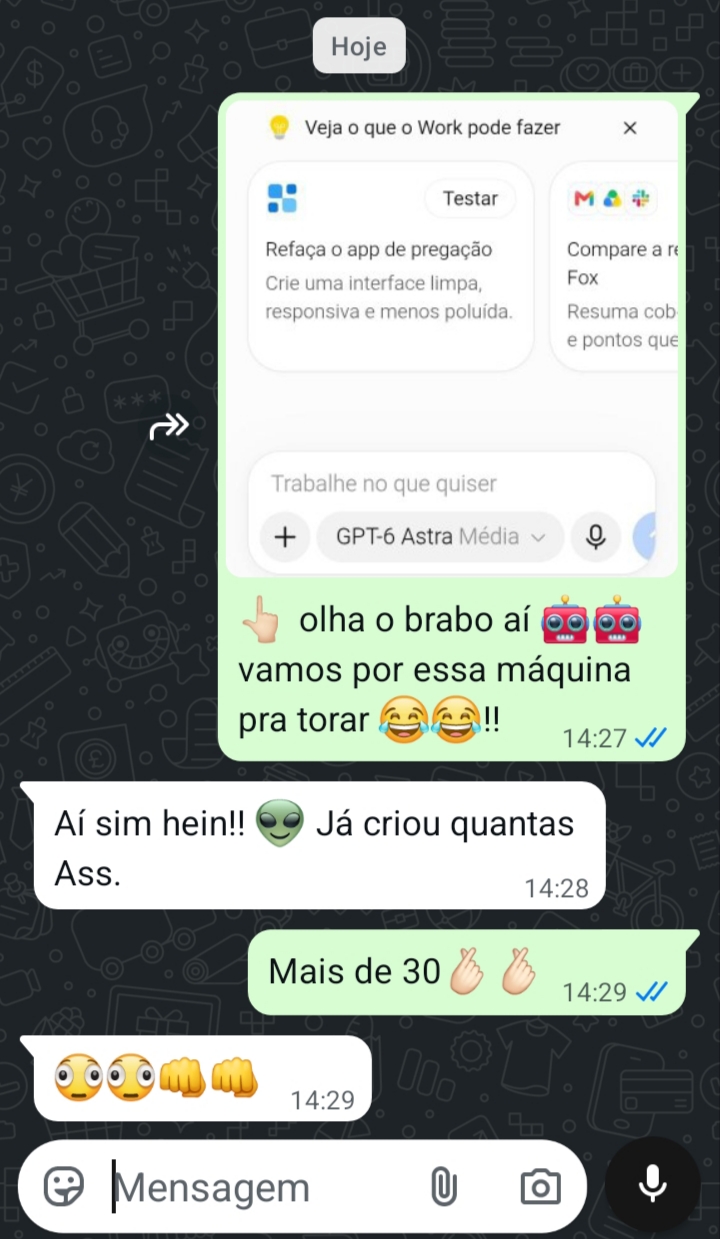 Print de conversa de aluno usando os recursos da plataforma